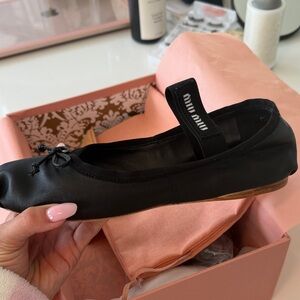 Miu Miu Black Leather Ballet Flats